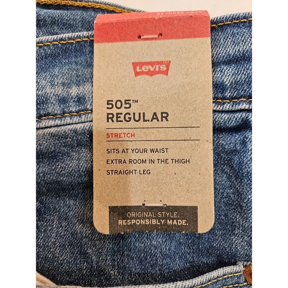 NWT Levis Mens 505 Regular Fit Stretch Jeans 32W X 30L Blue Denim Straight Leg - Picture 5 of 12